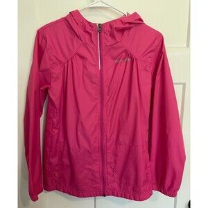 COLUMBIA Girls Rain JACKET Hooded PINK Zip Front Size L 14/16